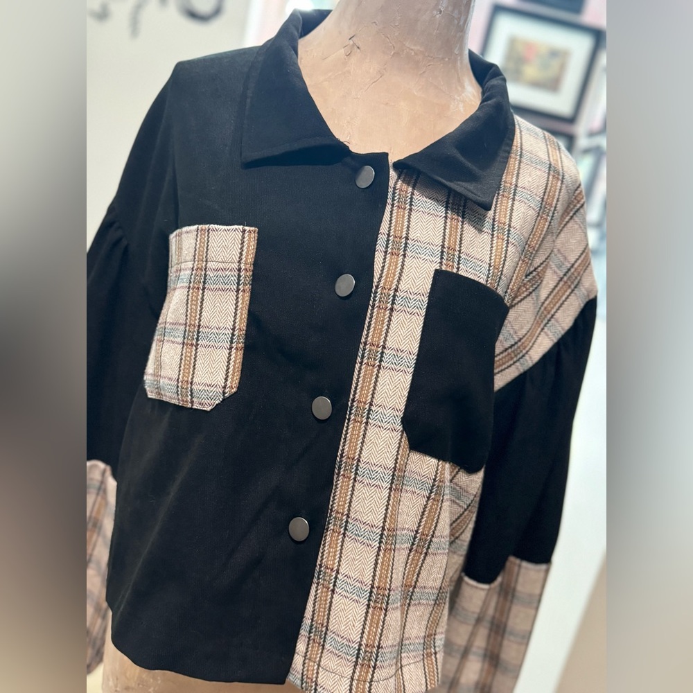 Colorblock Plaid Patchwork Button-Up Soft Grunge … - image 1